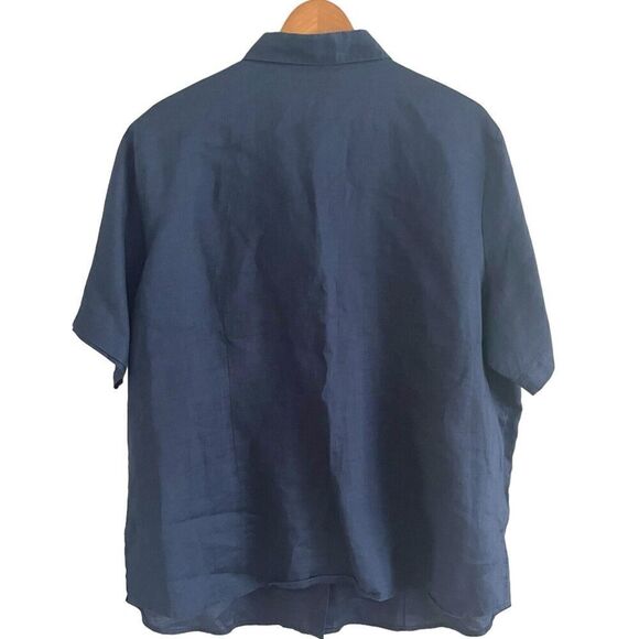 Jordan Woman vintage size 2X Navy 100% Linen Button up top Beach Minimalist - Picture 3 of 9
